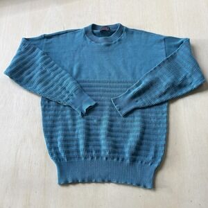 Vintage Vantage Sweater Mens Large Blue Textured Knit Crewneck Pullover Made USA